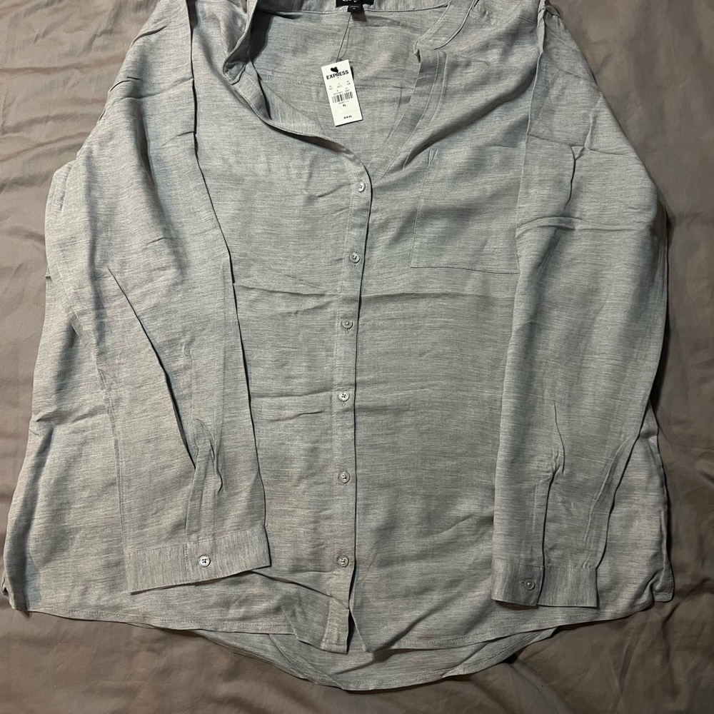 Express Light Gray and Black Women's Button-Down Shirts